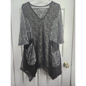 Lily by Firmiana Fairygoth Witchy Lagenlook Open Knit Tunic Black Velvet XL